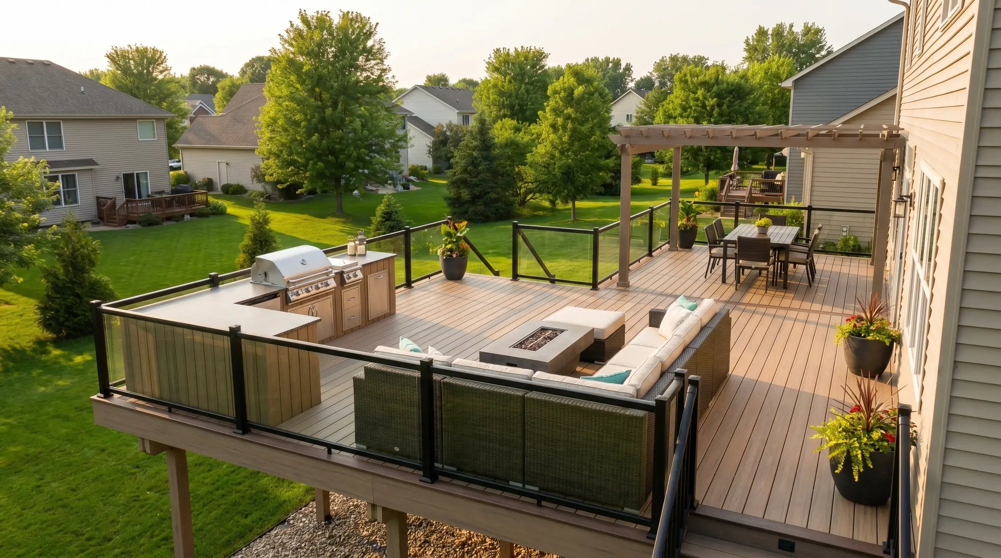 midwestern deck in a housing development