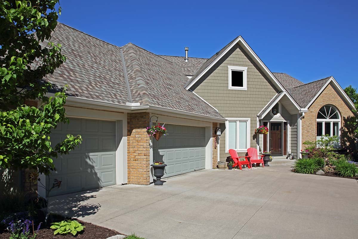 Siding Monterey Taupe Hardie Straight Edge Shake Woodstock Brown, Windows Marvin Awning, Roofing GAF Timberline HD