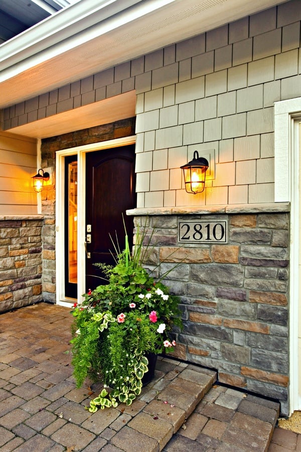 Front entry stone and Bayerbuilt door