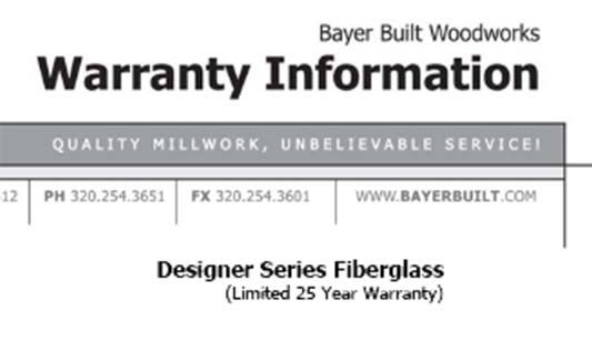 Bayer Built Doors Designer Series Limited Warranty Brochure