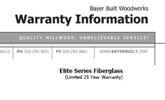 Bayer Built Doors Elite Series Limited Warranty Brochure