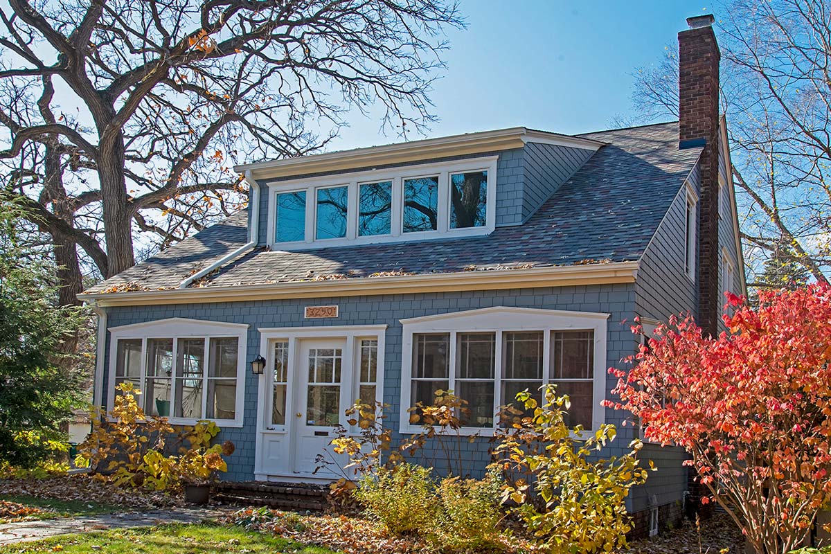 Roofing Owens Corning Duration Colonial Slate, Siding James Hardie Booth Bay Blue Straight Edge Shake, Windows Marvin Tilt and Turn White